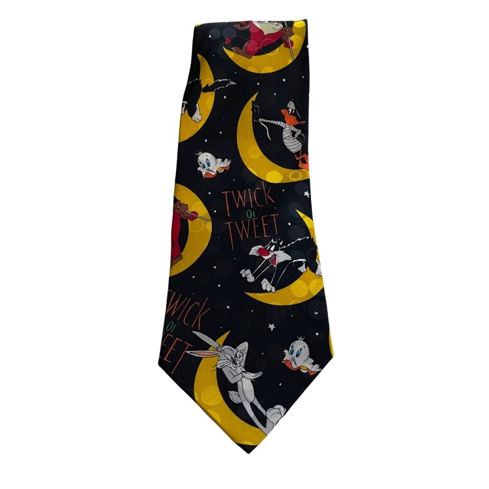Looney Tunes Mania Tweety & Sylvester 100% Silk Halloween Celestial Moon Tie